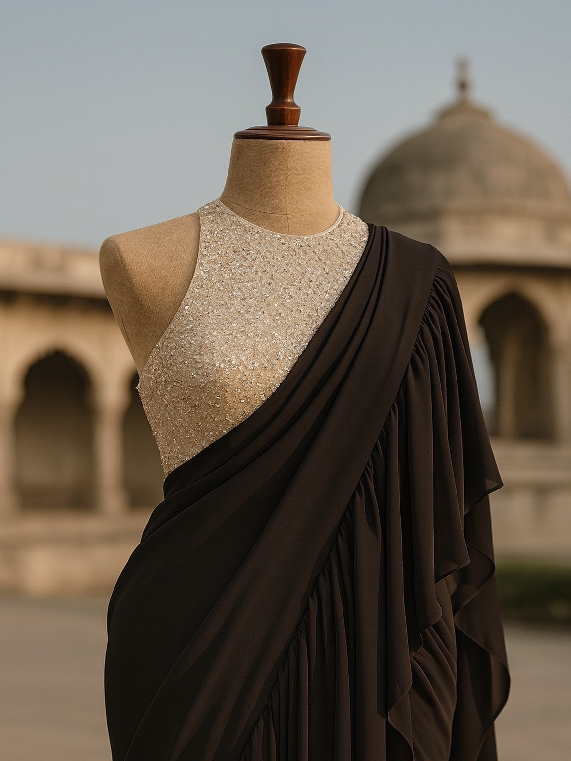 Ruffle Noir Saree